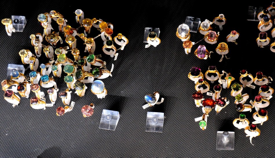 Colecton of Gemstone Rings in Earth's Treasury at the Natural History Museum